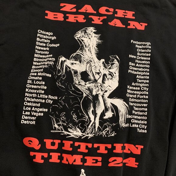 Zach Bryan 2024 The Quittin’ Time Tour Hoodie Size Medium M Black Oversized - Picture 5 of 7